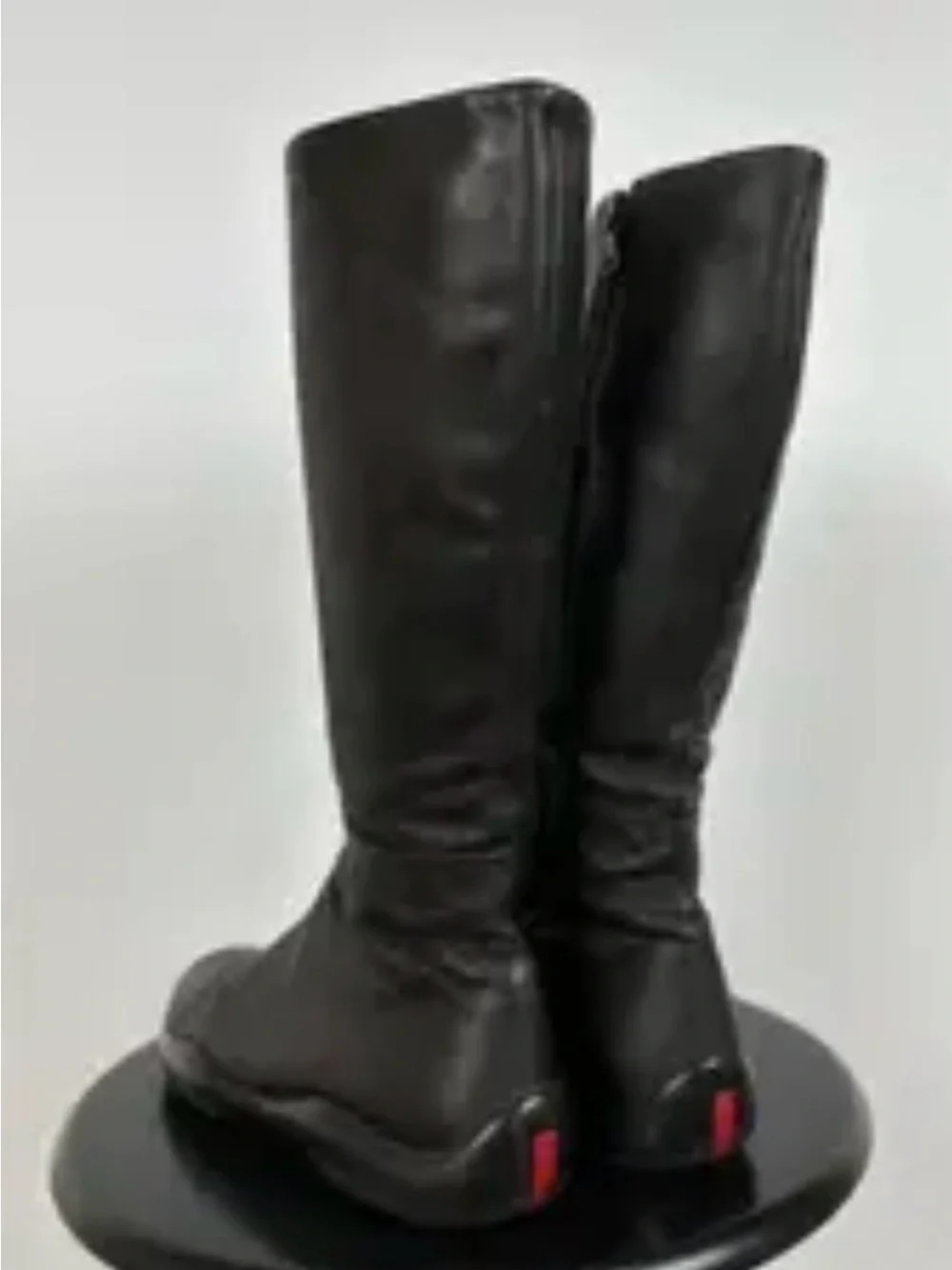 Prada Black Leather Over-The-Knee Boots with Red Heel Tab